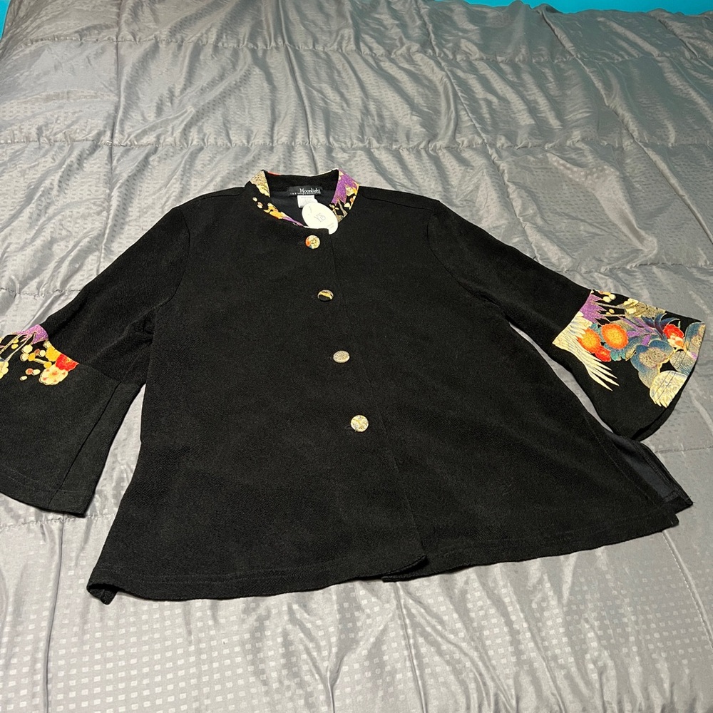 moonlight y&s crane jacket Black Floral Wearable Art New Nwt Size Small